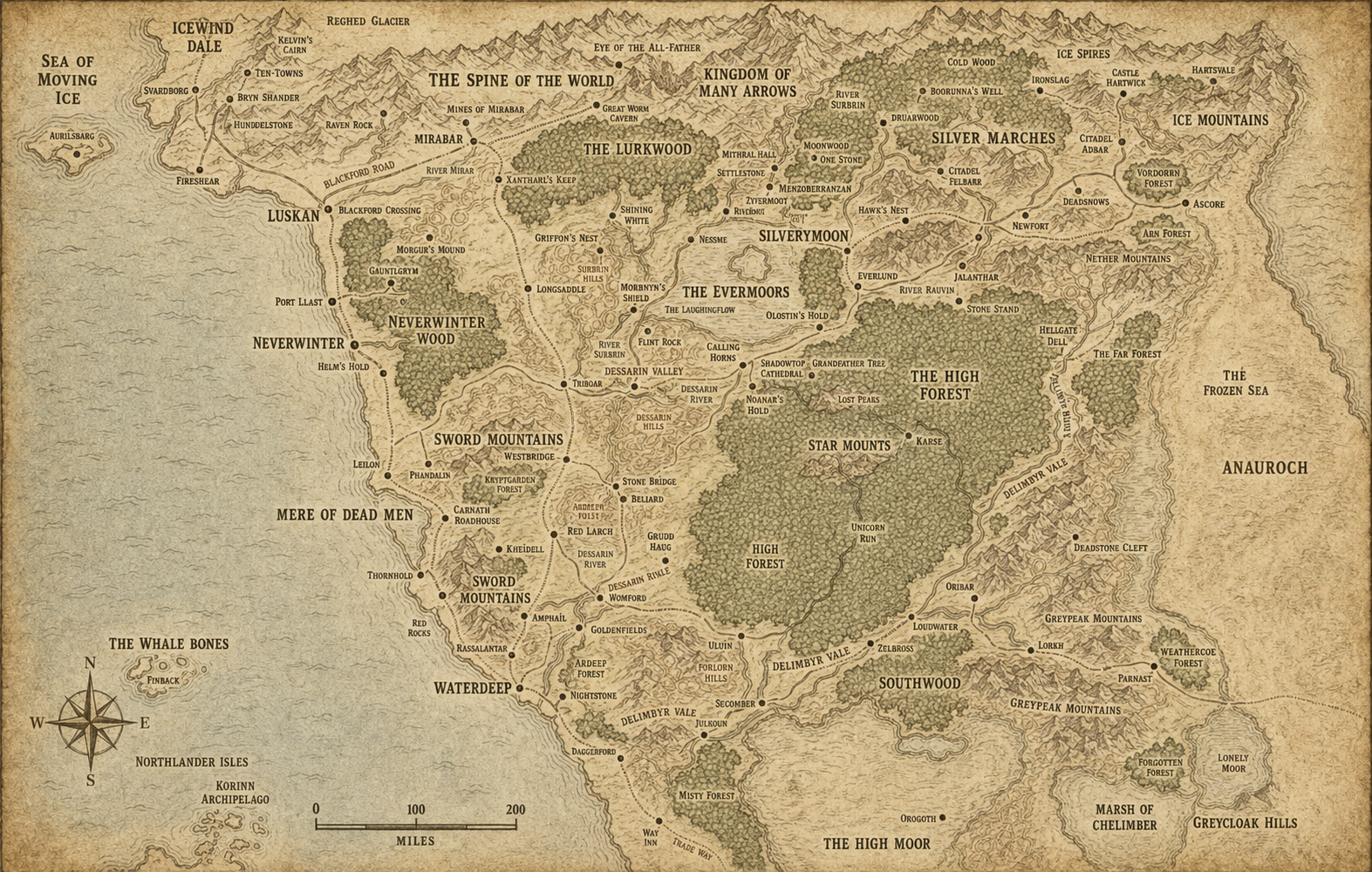 A map of the Sword Coast